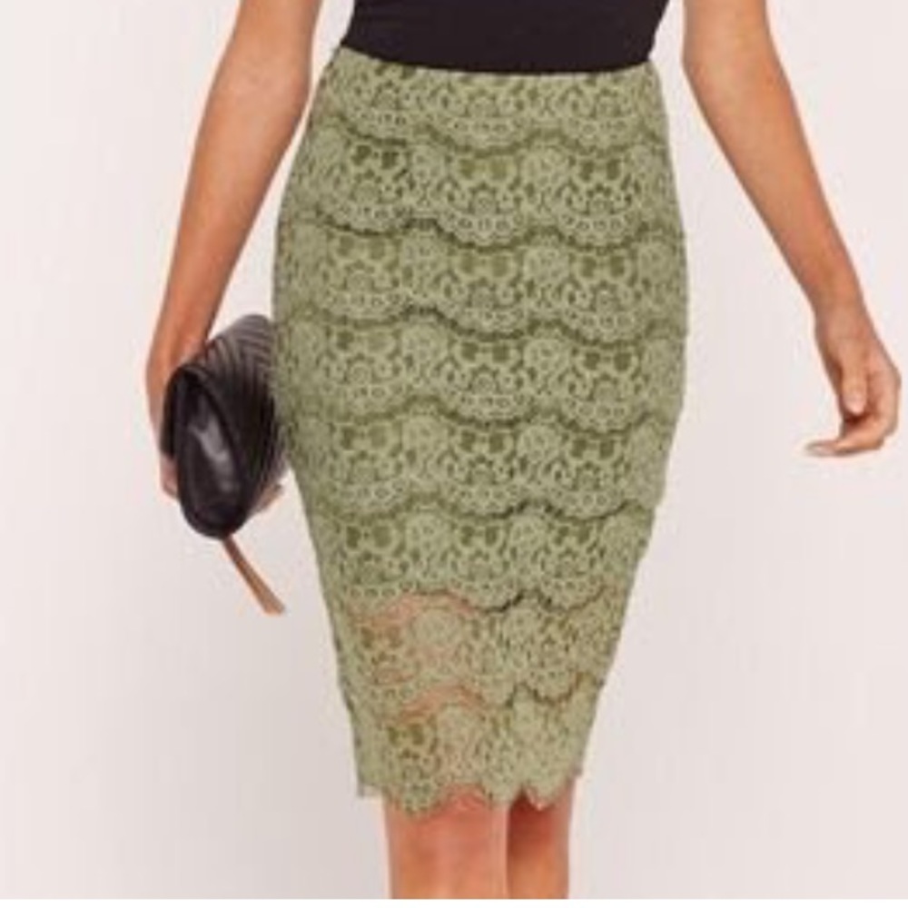 Lace Midi Skirt - Olive Green